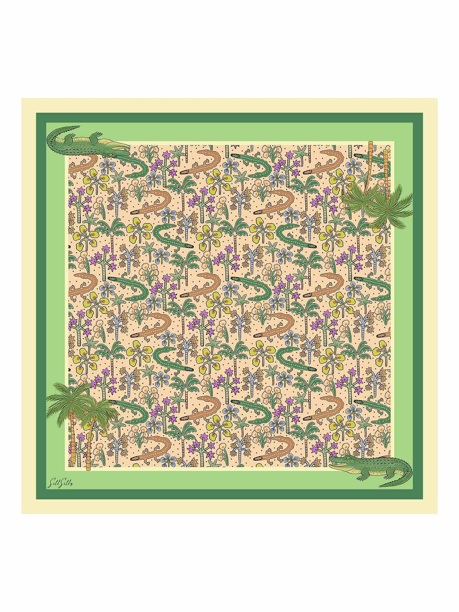 100% Mulberry Silk Crocodile Pattern Scarf - Size 90x90cm