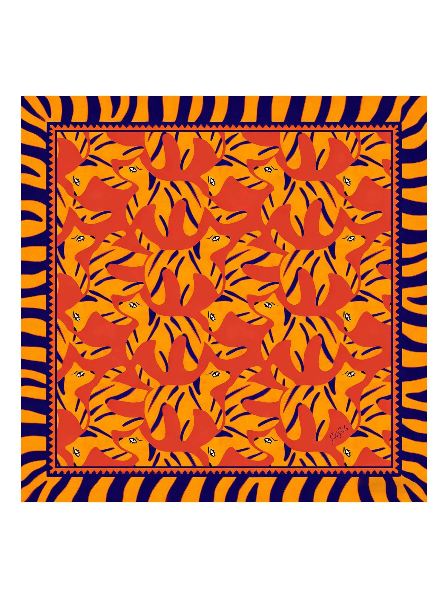 100% Mulberry Silk Dog Pattern Scarf - Size 90x90cm
