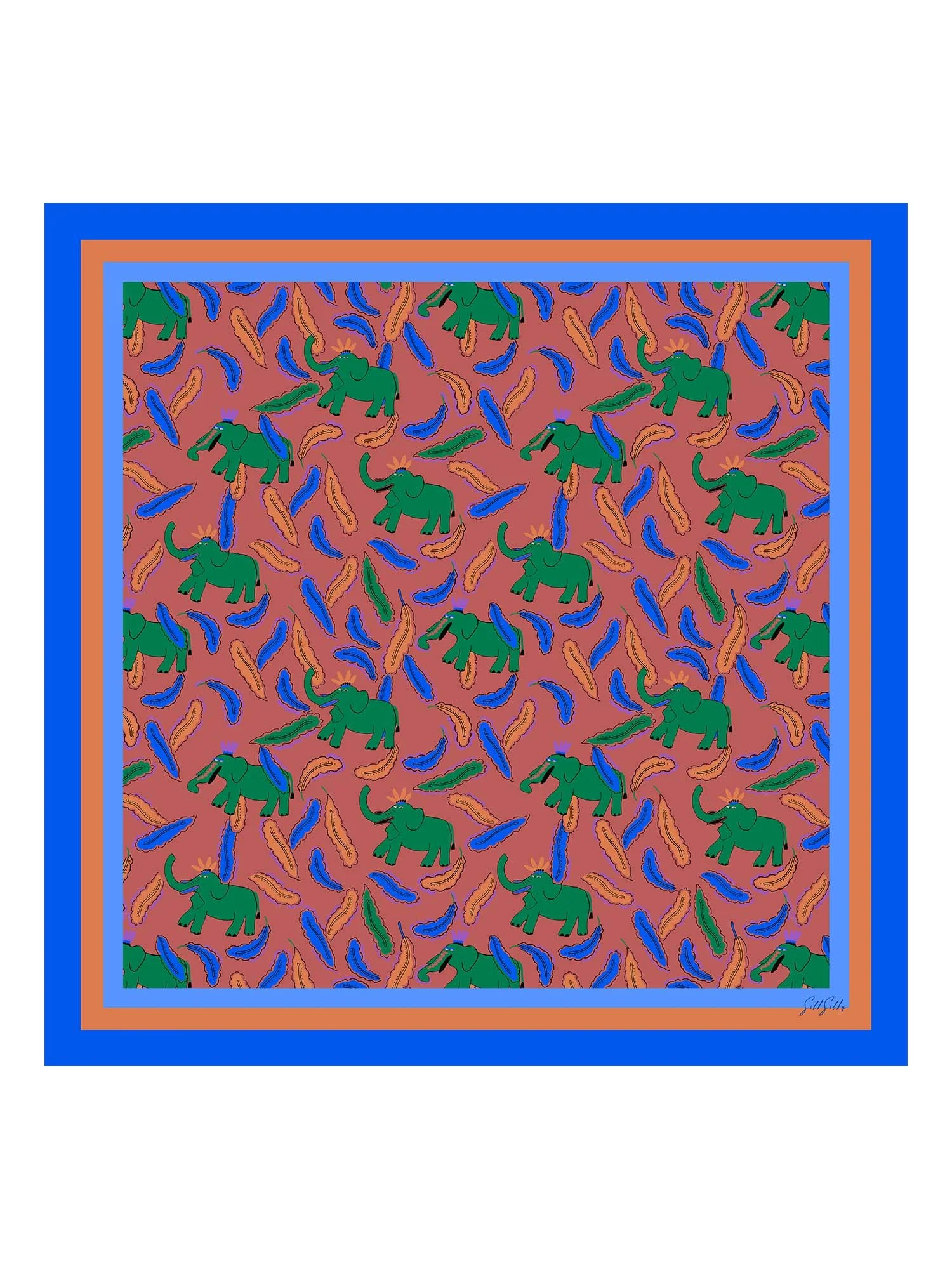 100% Mulberry Silk Elephant Pattern Scarf - Size 90x90cm