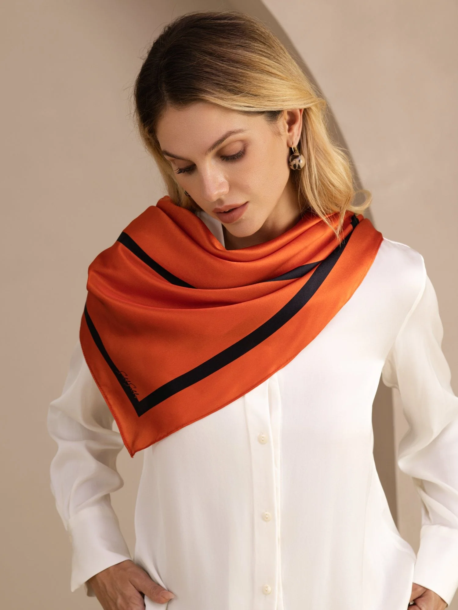 100% Mulberry Silk Geometric Block Pattern Scarf - Size 90x90cm - Image 8