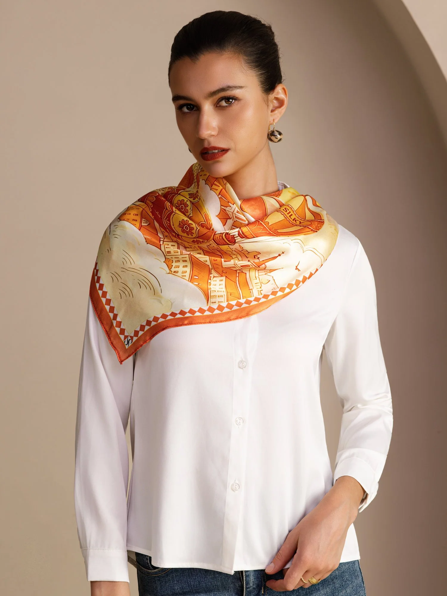 100% Mulberry Silk Hot Air Balloon Pattern Scarf - Size 90x90cm - Image 4