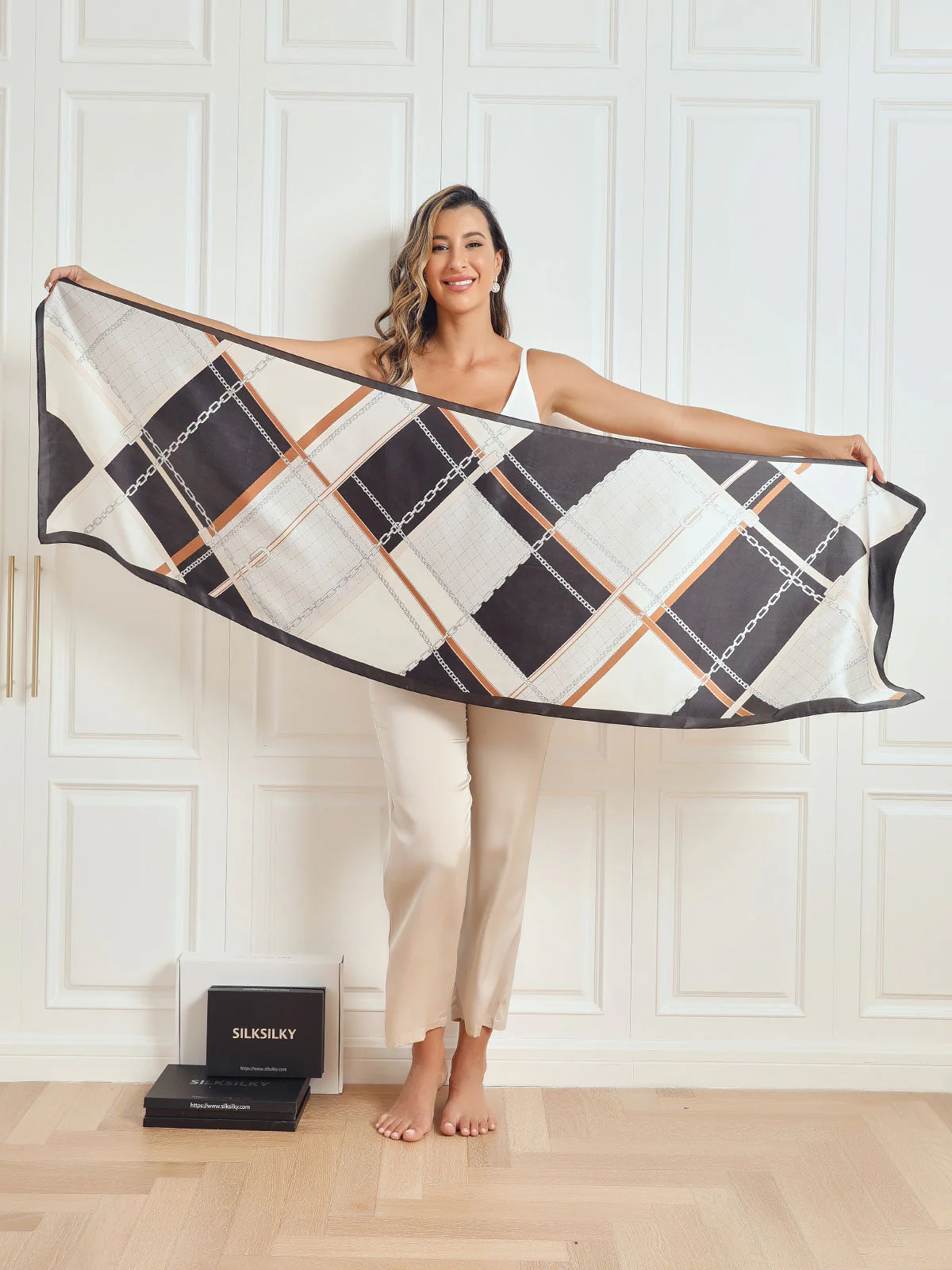 100% Mulberry Silk Printed Rectangular Long Shawl Scarf 170x53cm - Image 20