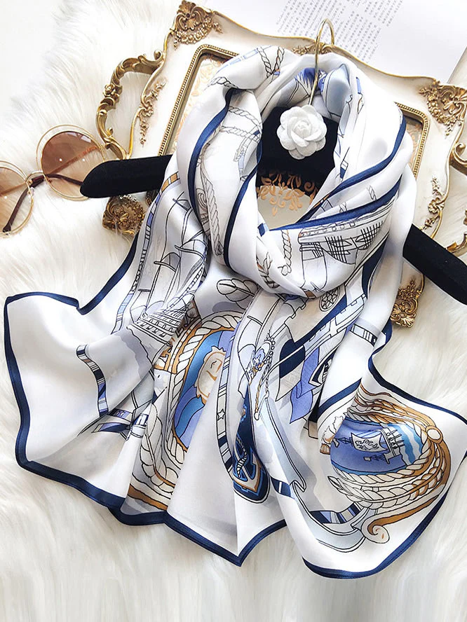 100% Mulberry Silk Printed Rectangular Long Shawl Scarf 170x53cm - Image 21