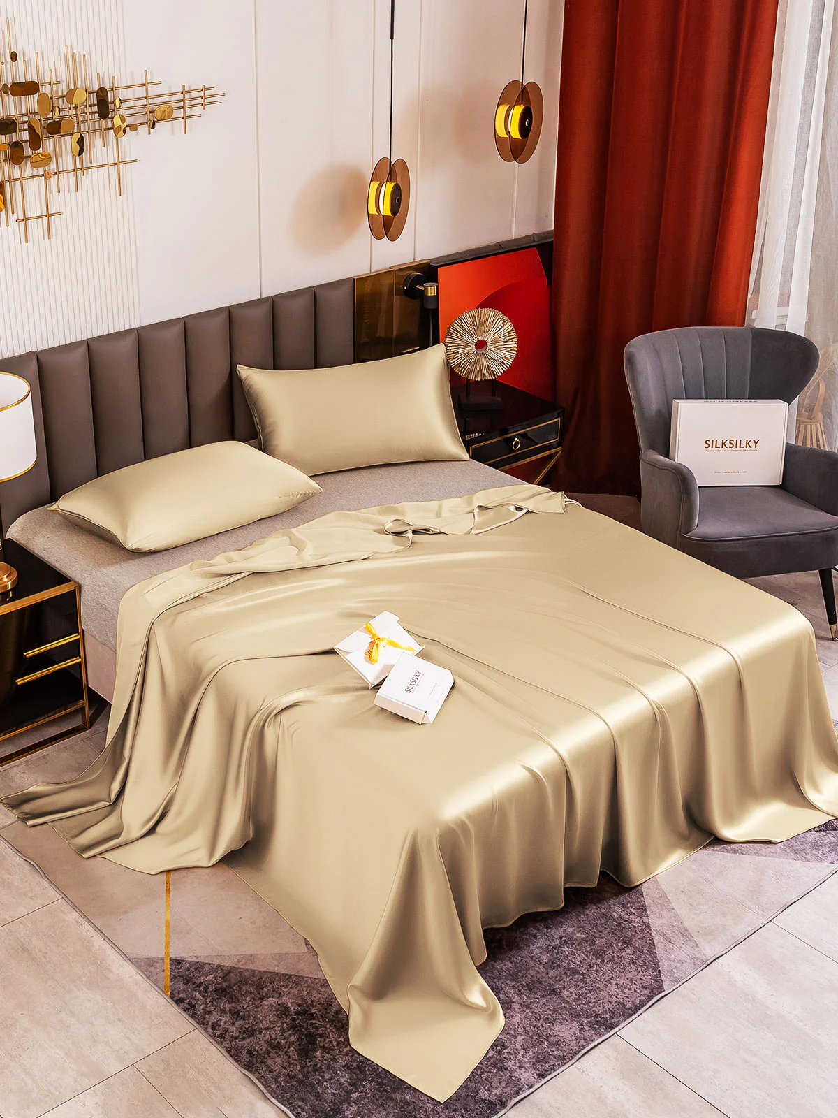 19Momme 3Pcs Silk Set Flat Sheet+2x Pillowcases - Image 74
