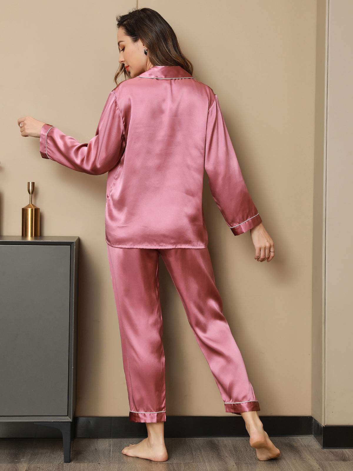 Pure Silk Long Sleeve Button Up Women's Pyjamas Set - Image 38