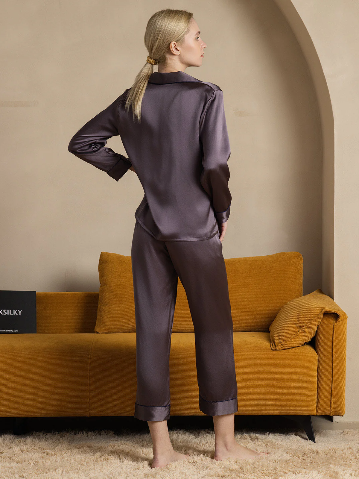 Pure Silk Long Sleeve Button Up Women's Pyjamas Set - Image 46
