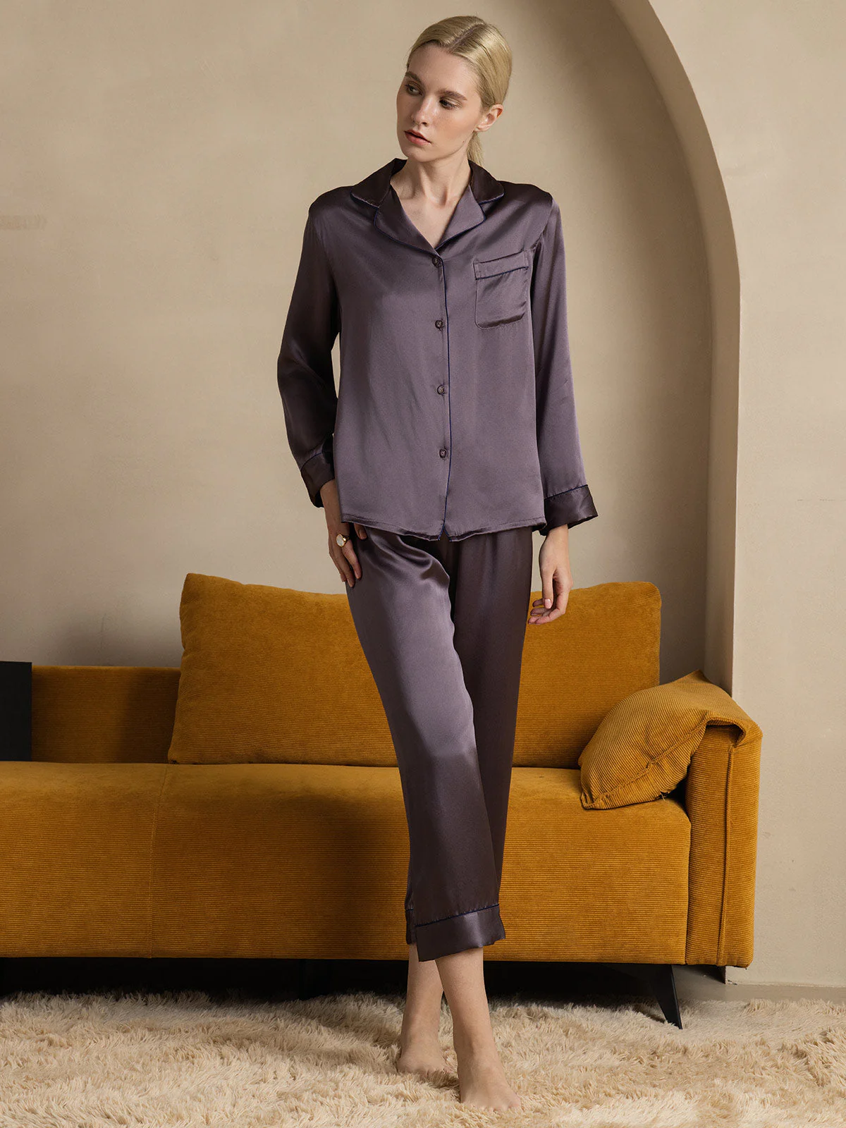 Pure Silk Long Sleeve Button Up Women's Pyjamas Set - Image 50