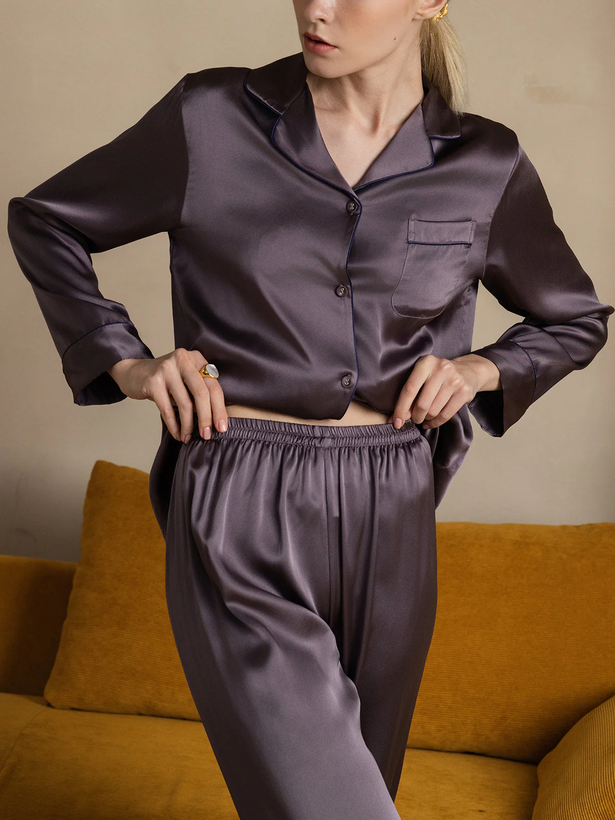 Pure Silk Long Sleeve Button Up Women's Pyjamas Set - Image 52