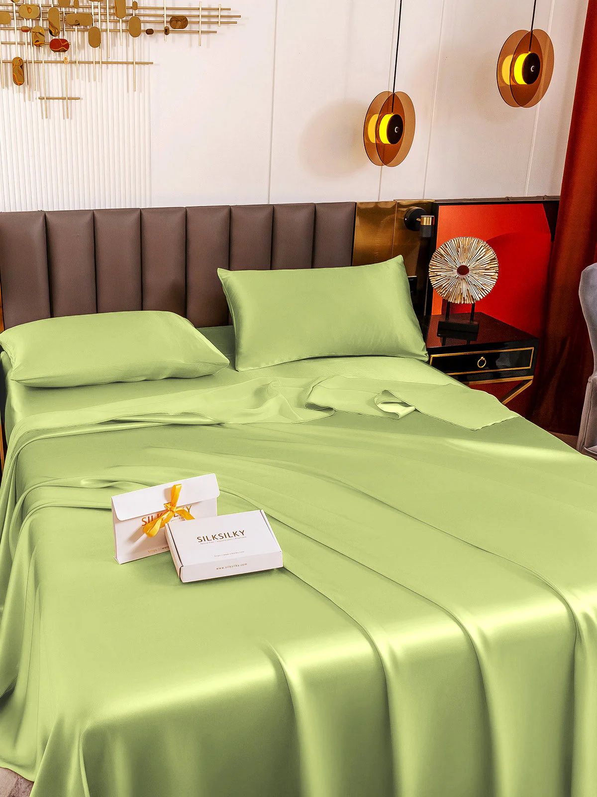 19Momme 4Pcs Silk Set Fitted&Flat Sheets+2x Pillowcases - Image 107