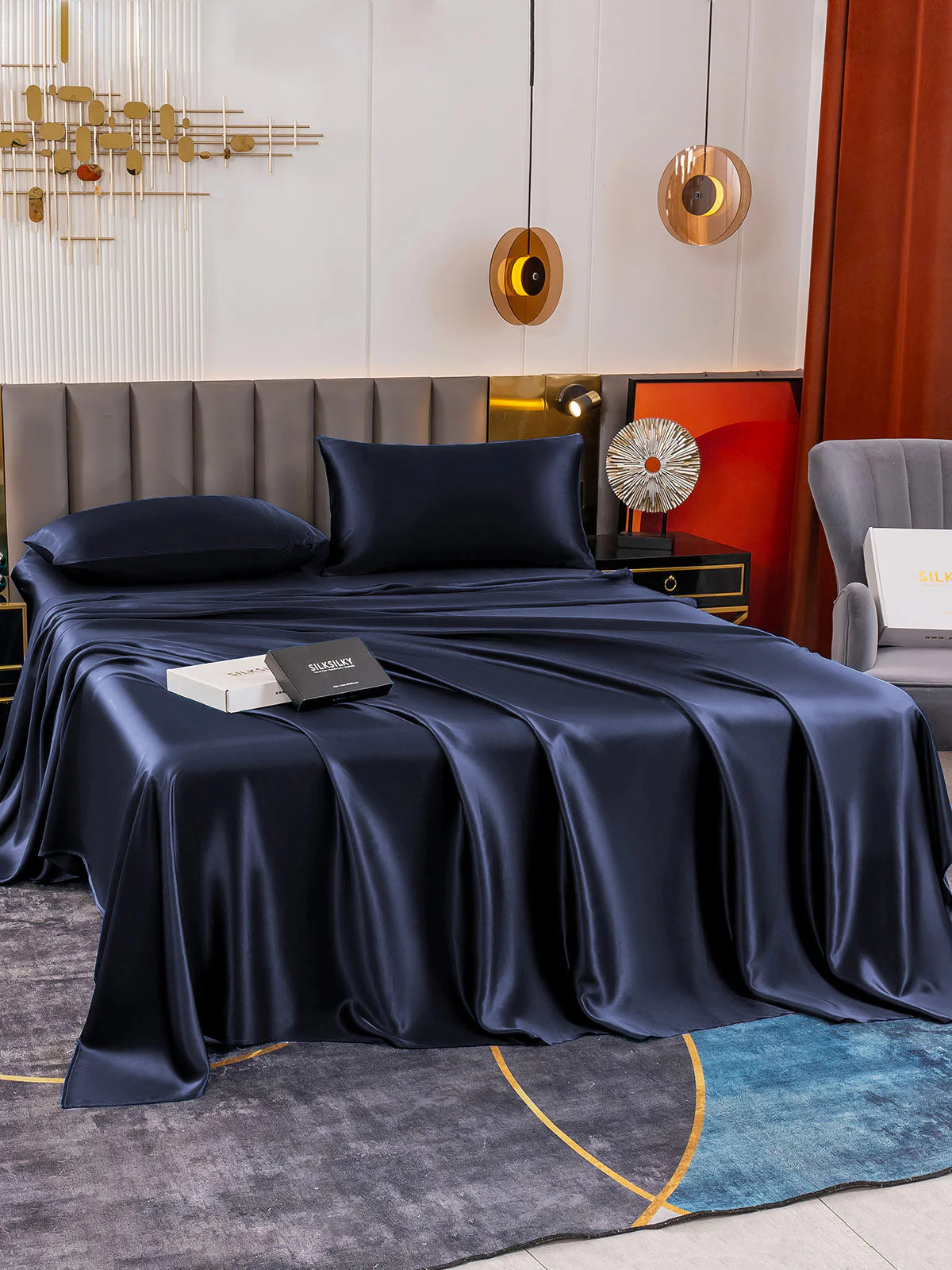 19Momme 4Pcs Silk Set Fitted&Flat Sheets+2x Pillowcases - Image 13