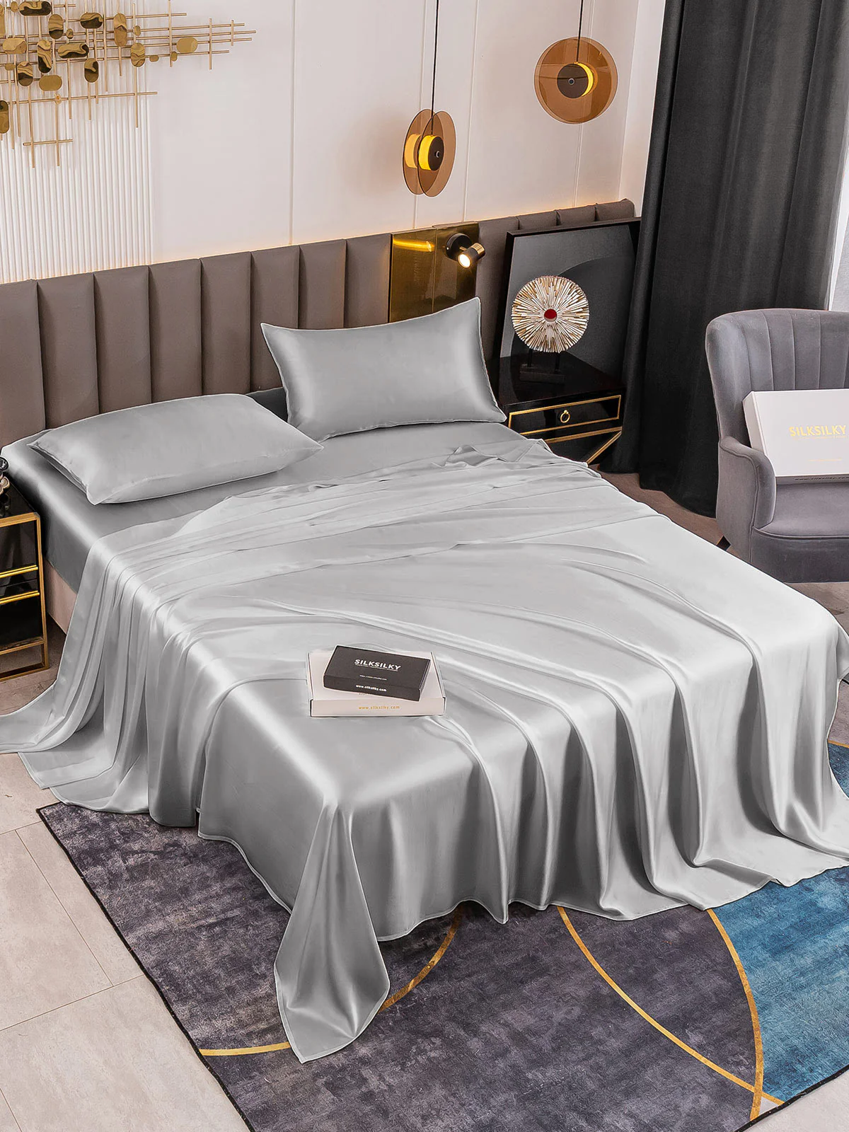 19Momme 4Pcs Silk Set Fitted&Flat Sheets+2x Pillowcases - Image 33