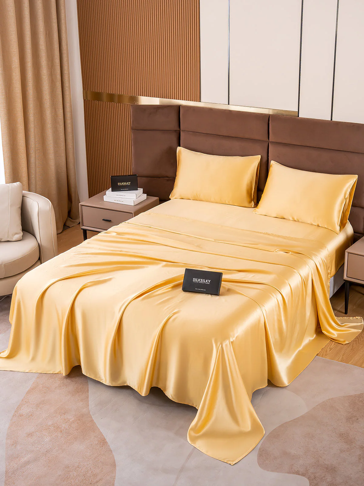 19Momme 4Pcs Silk Set Fitted&Flat Sheets+2x Pillowcases - Image 39