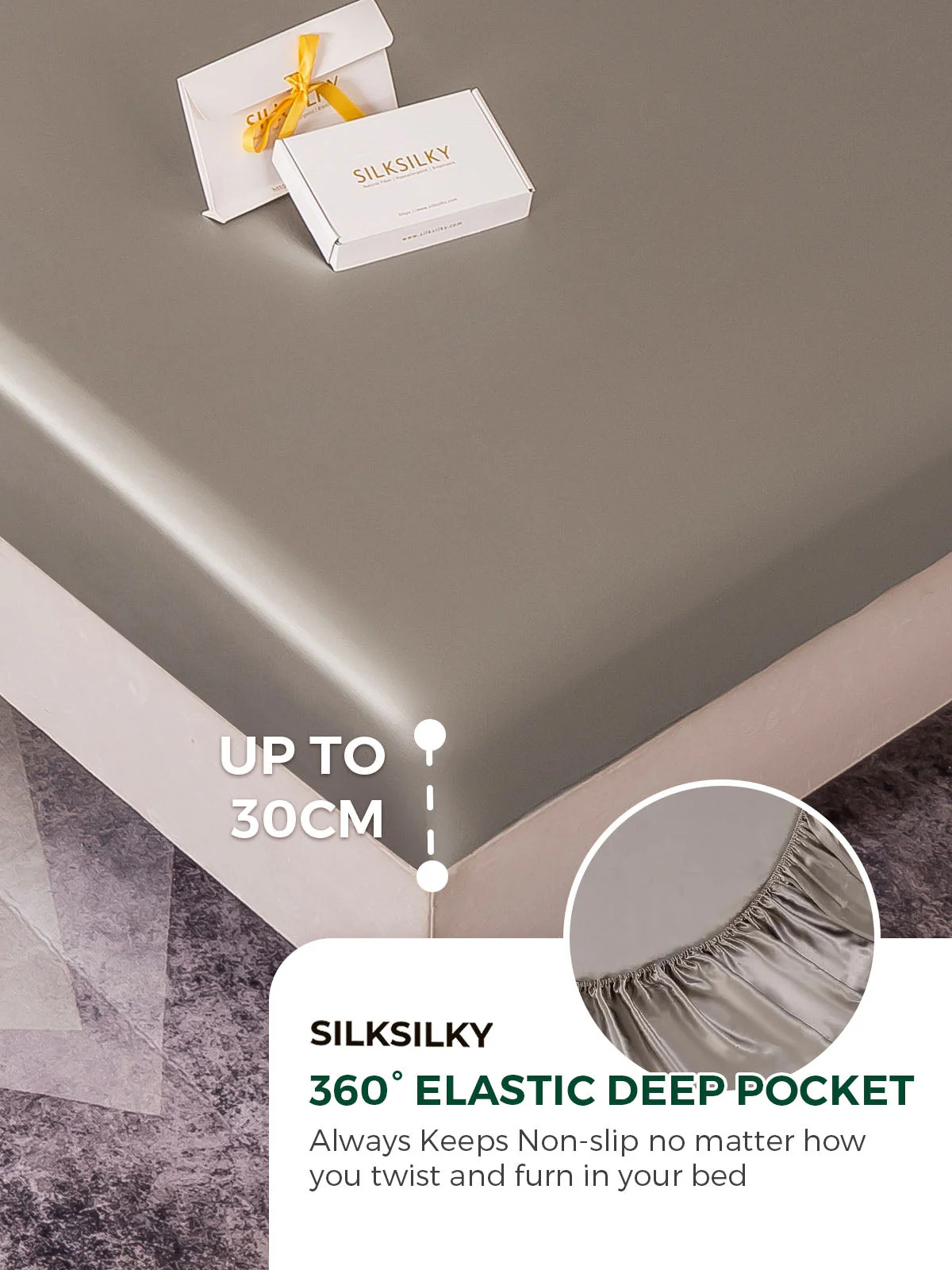 19Momme 4Pcs Silk Set Fitted&Flat Sheets+2x Pillowcases - Image 48