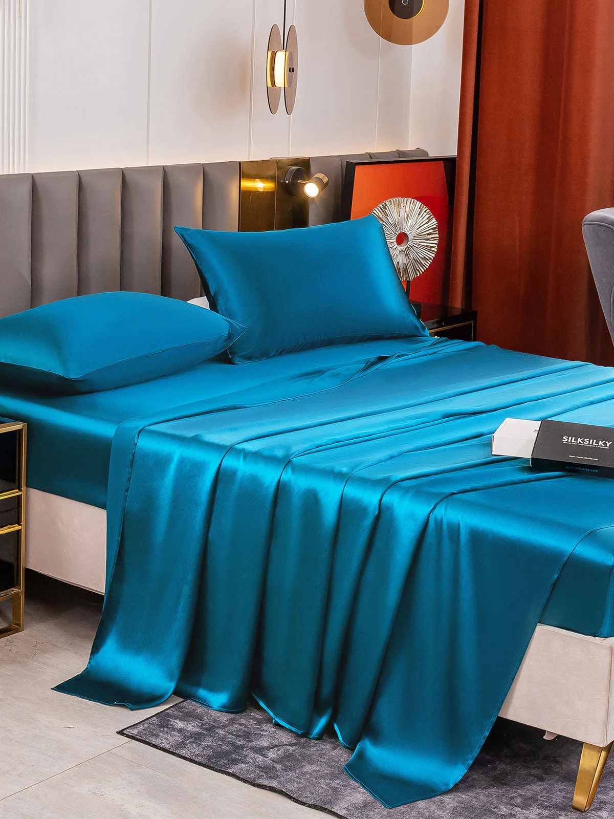 19Momme 4Pcs Silk Set Fitted&Flat Sheets+2x Pillowcases - Image 55