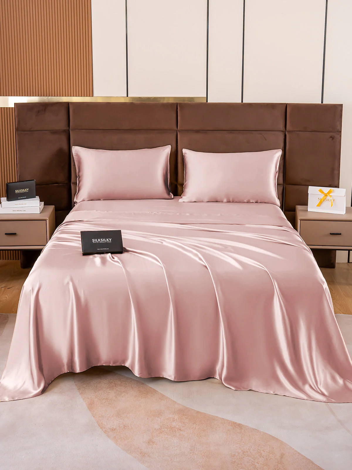19Momme 4Pcs Silk Set Fitted&Flat Sheets+2x Pillowcases - Image 67