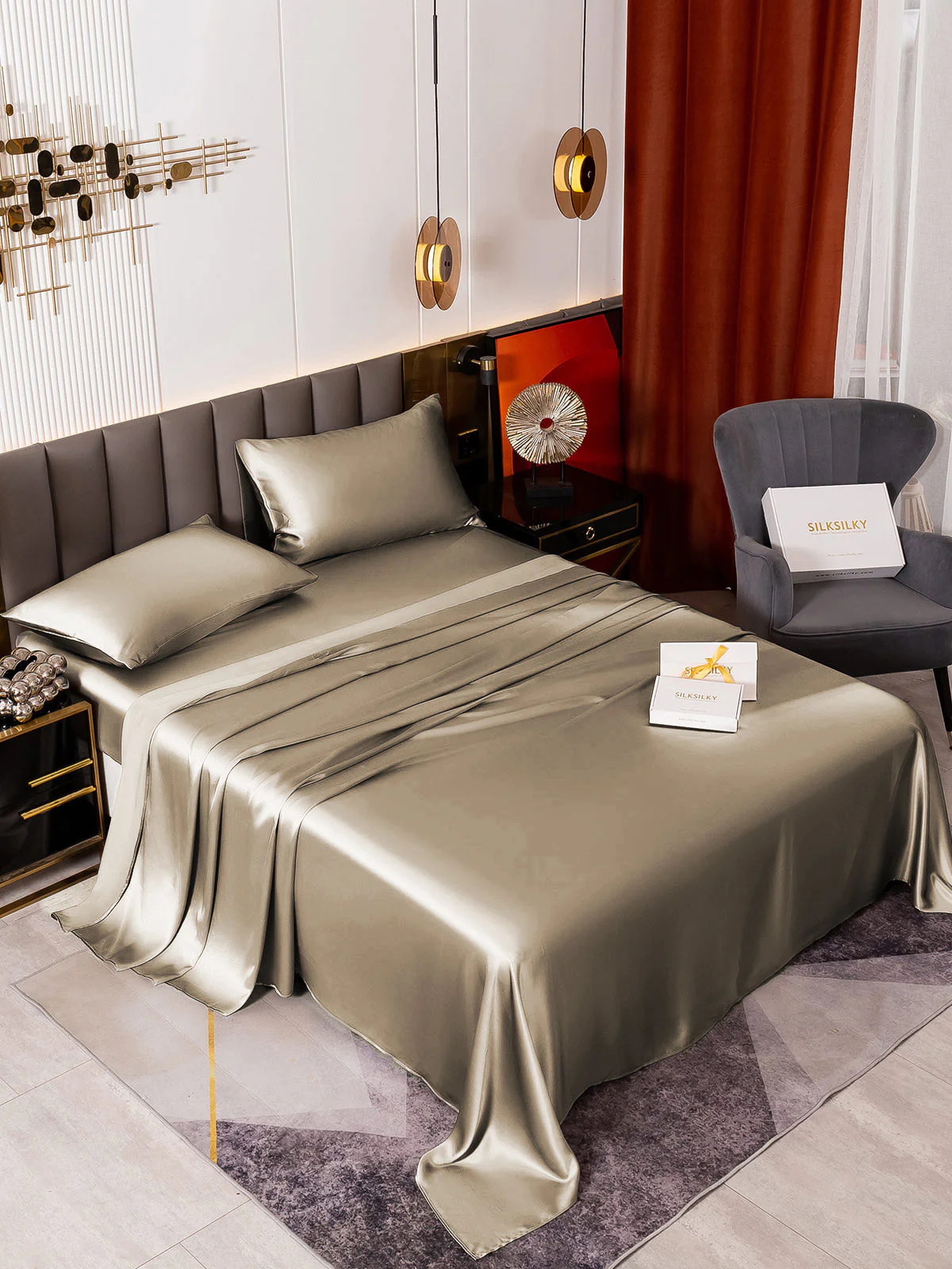 19Momme 4Pcs Silk Set Fitted&Flat Sheets+2x Pillowcases - Image 73