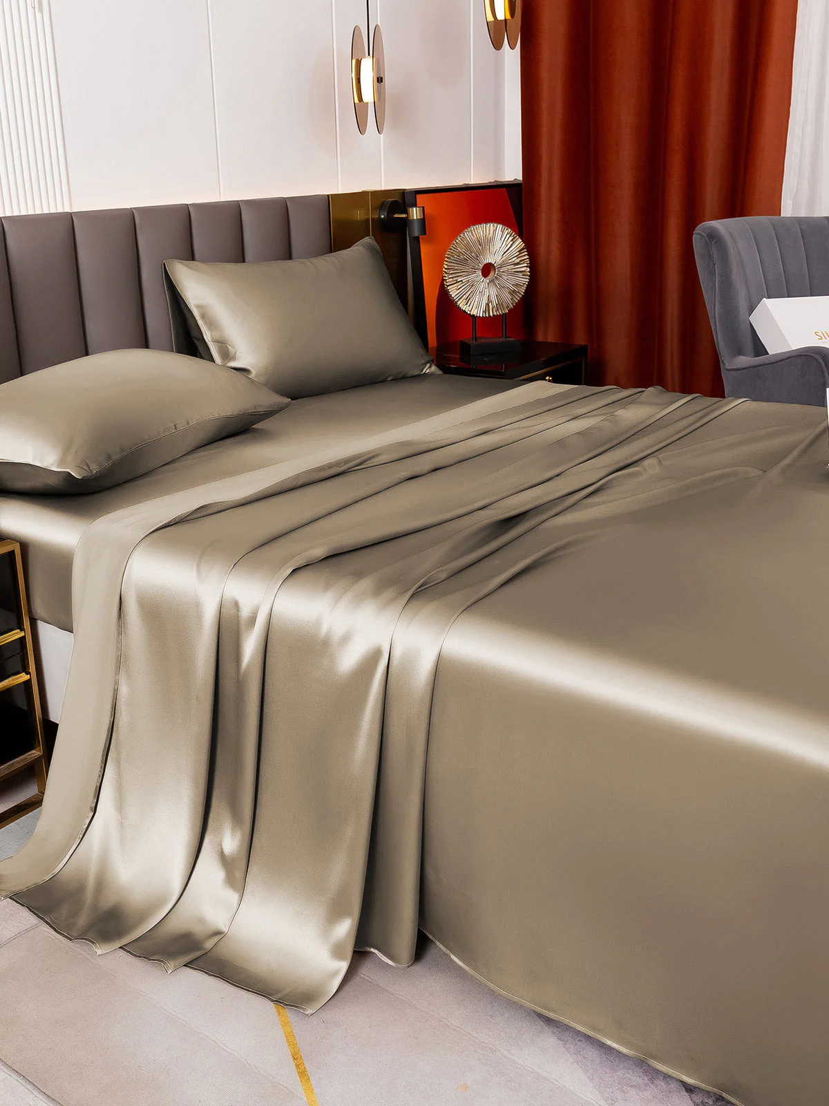 19Momme 4Pcs Silk Set Fitted&Flat Sheets+2x Pillowcases - Image 74