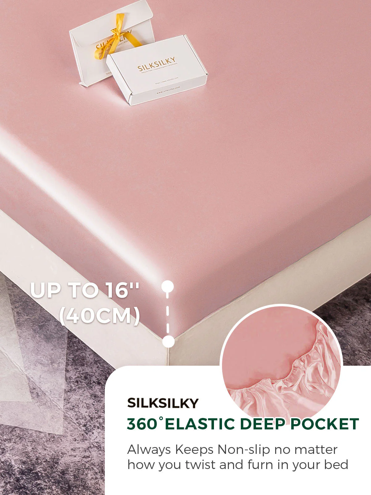 19Momme Silk 3Pcs Set Fitted Sheet+2x Pillowcases - Image 54