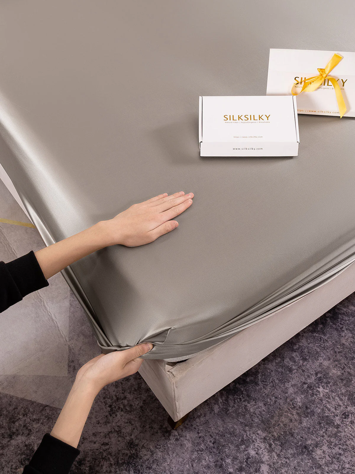 19Momme Silk 3Pcs Set Fitted Sheet+2x Pillowcases - Image 59