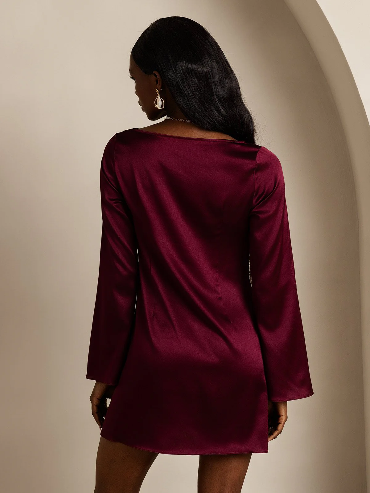 19Momme Silk Long Sleeve Boat Neck Short Dress - Image 2