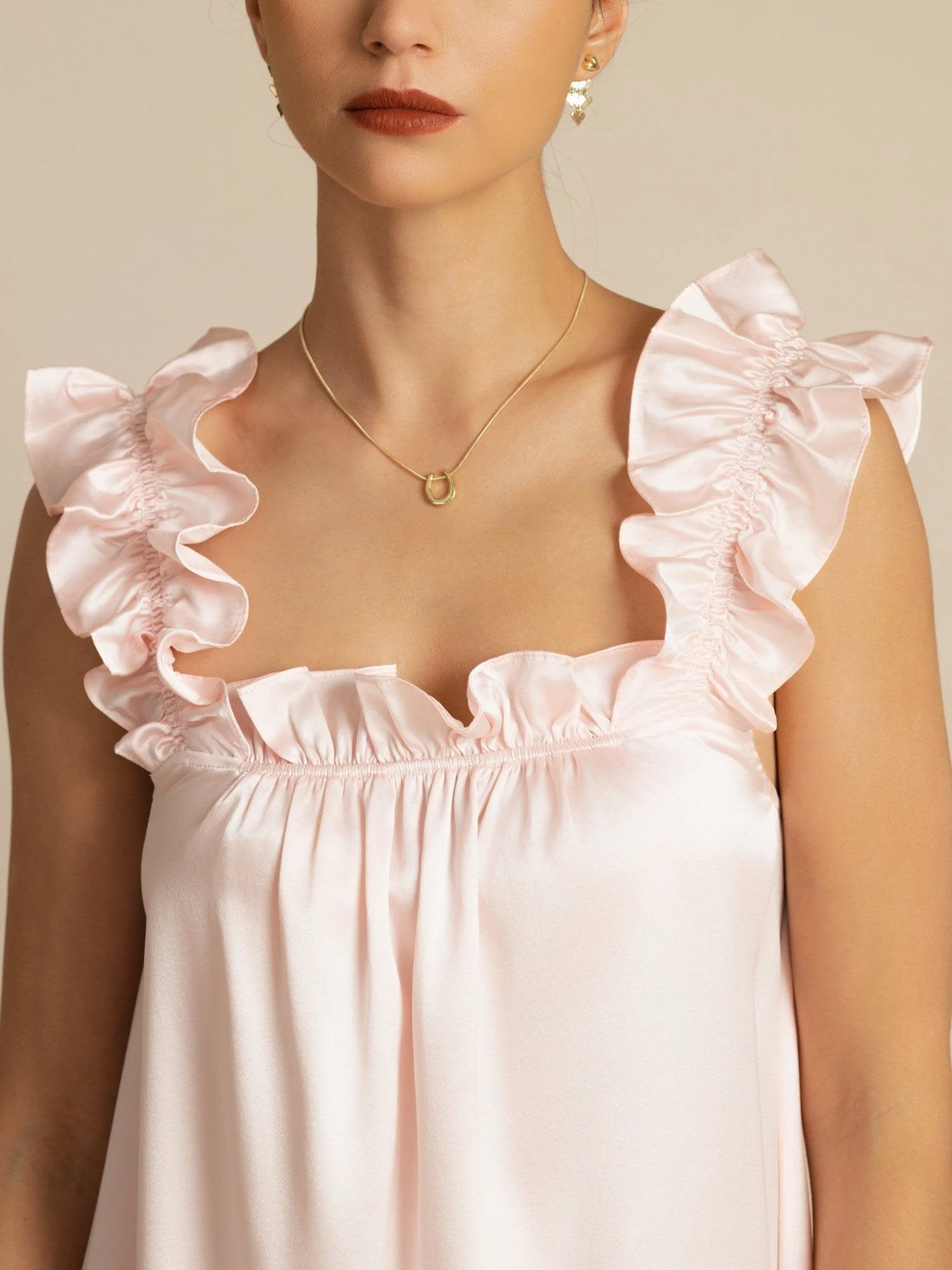 19Momme Silk Ruffle Strap Square Neck Babydoll A-Line Short Nightdress - Image 4