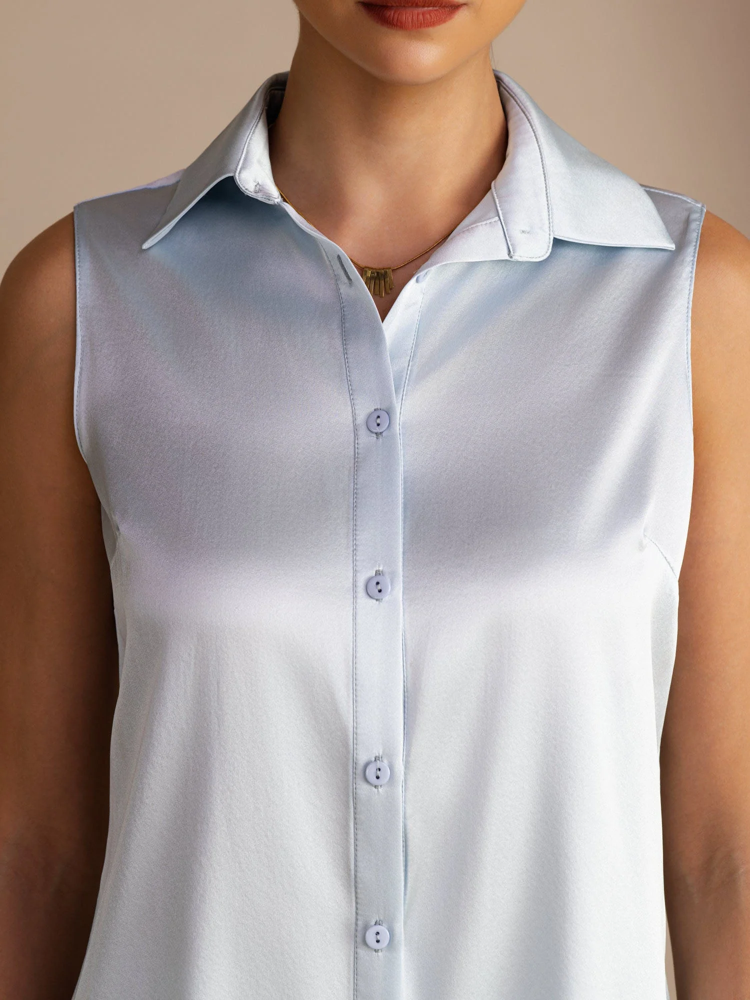 19Momme Silk Sleeveless Lapel Collar Women's Shirt with Button Up Design - Image 24