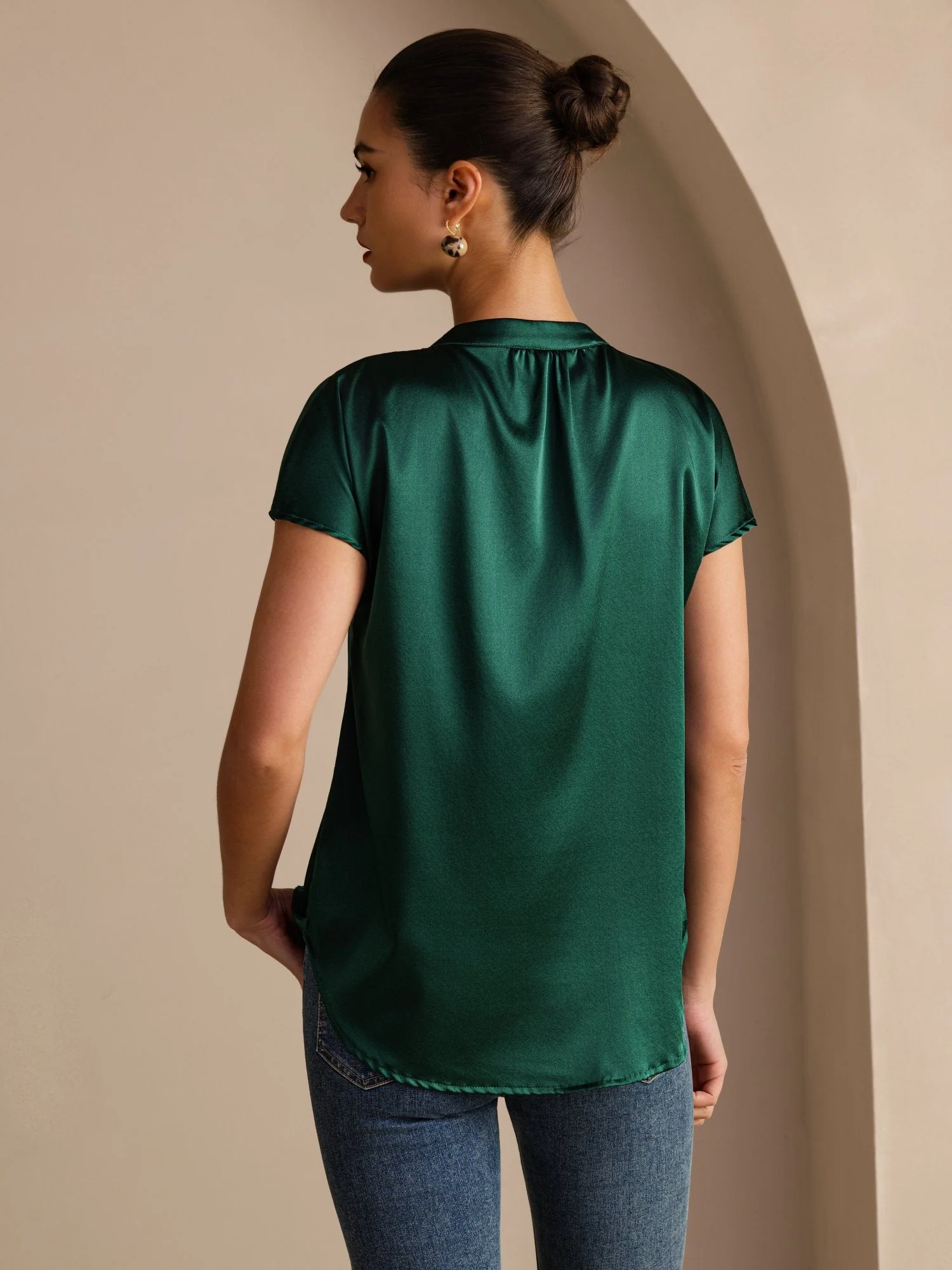 19Momme Silk Women’s Split Neck Short Sleeve Blouse - Image 2