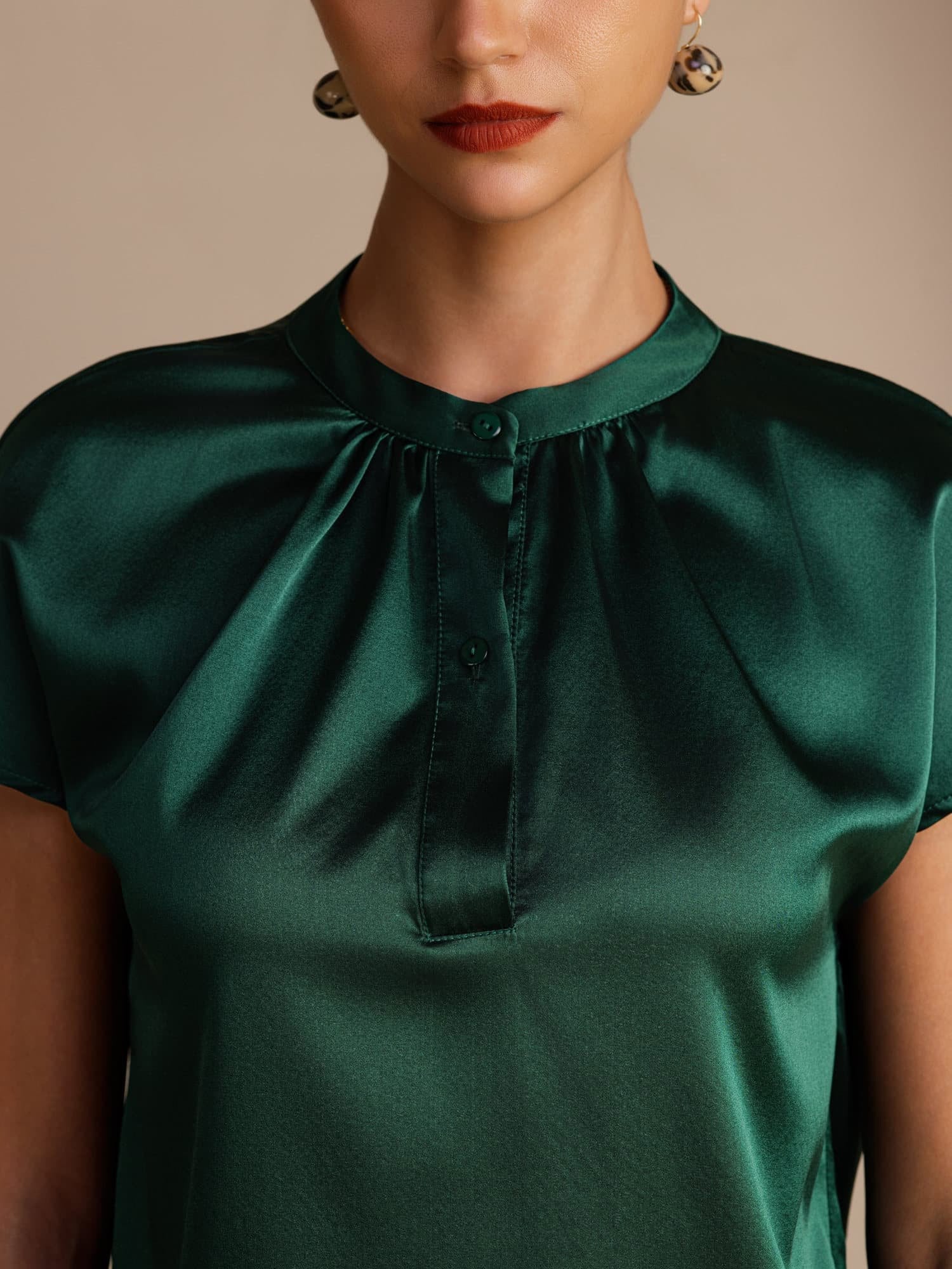 19Momme Silk Women’s Split Neck Short Sleeve Blouse - Image 4