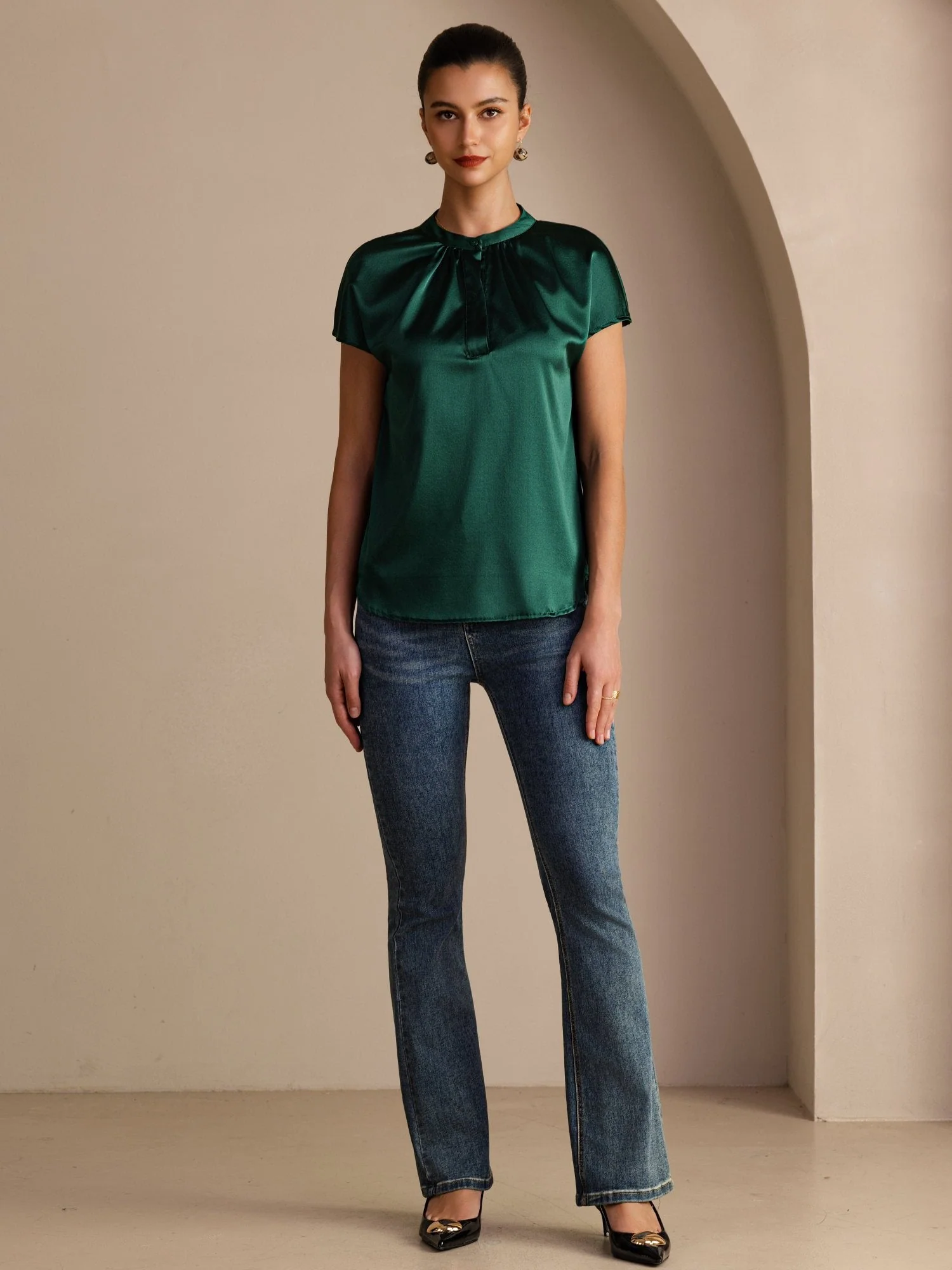 19Momme Silk Women’s Split Neck Short Sleeve Blouse - Image 5