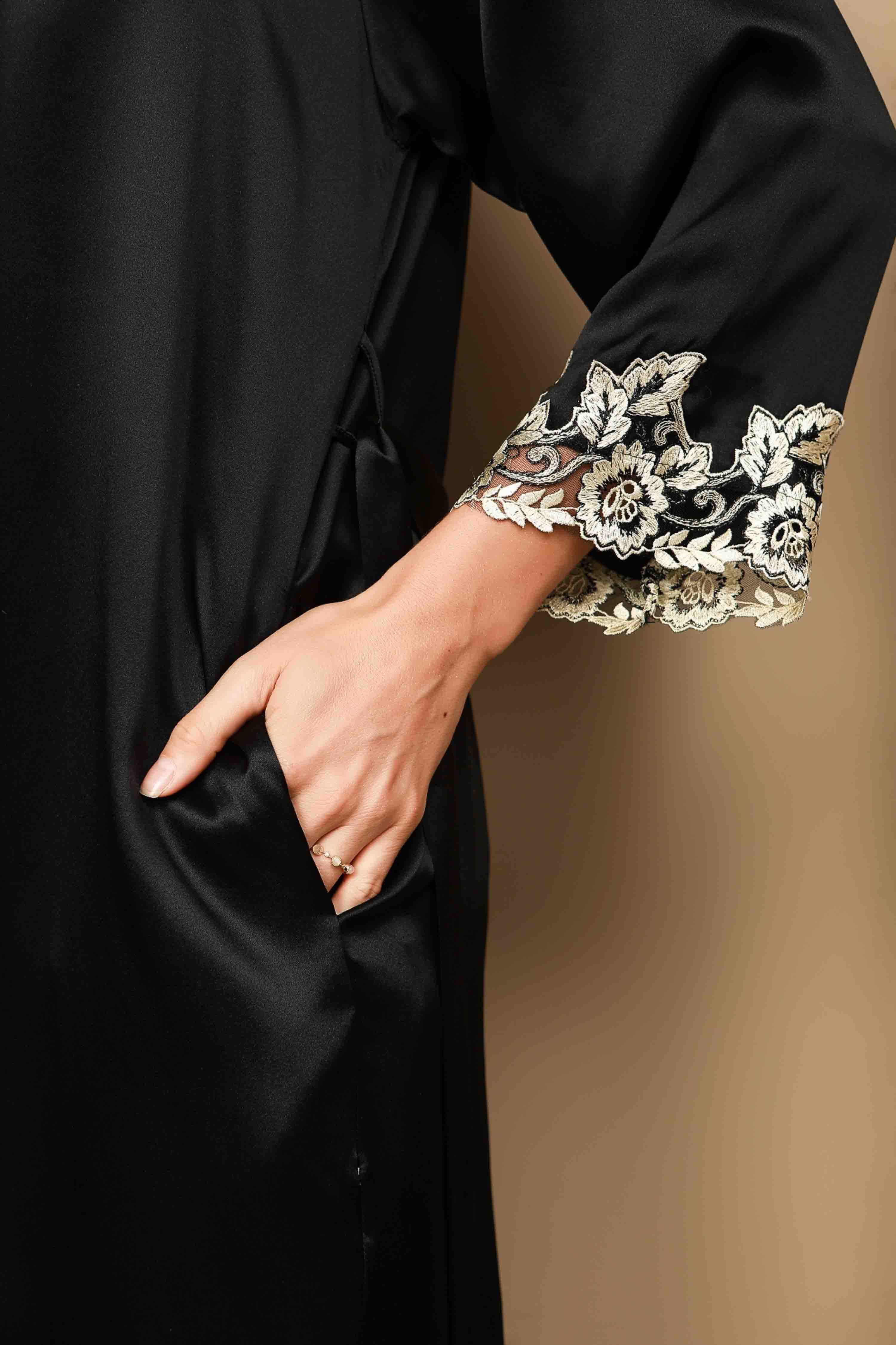 Pure Silk Spaghetti Strap Lace Nightgown&Dressing Gown Set - Image 45