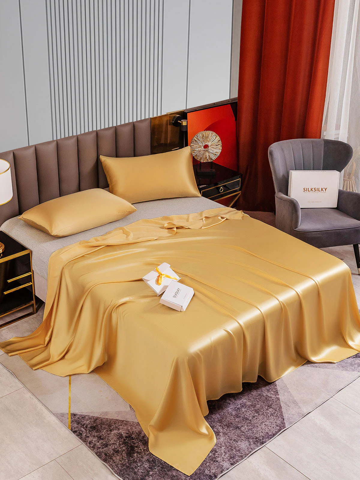 22Momme 3Pcs Silk Set Flat Sheet+2x Pillowcases - Image 33