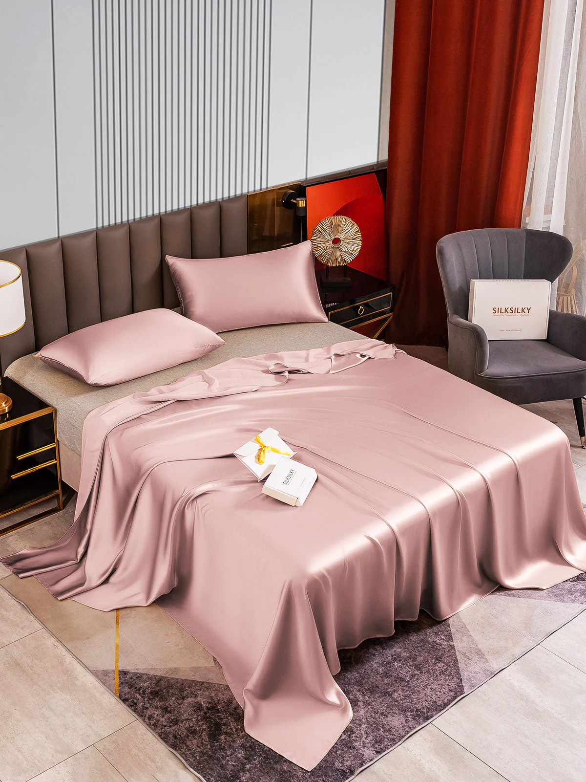 22Momme 3Pcs Silk Set Flat Sheet+2x Pillowcases - Image 38