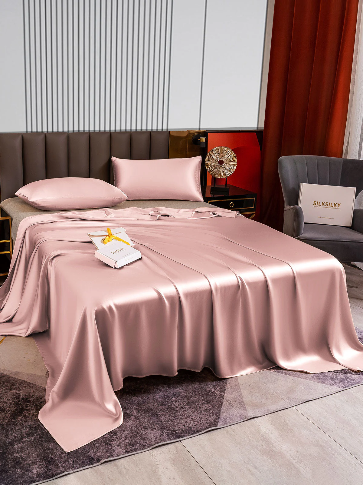 22Momme 3Pcs Silk Set Flat Sheet+2x Pillowcases - Image 39