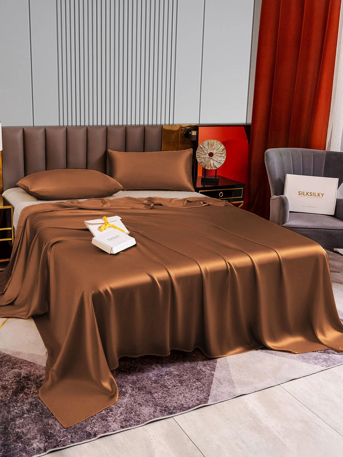22Momme 3Pcs Silk Set Flat Sheet+2x Pillowcases - Image 55