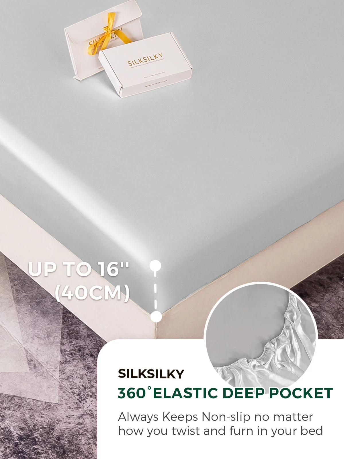 22Momme 3Pcs Silk Set Fitted Sheet+2x Pillowcases - Image 44