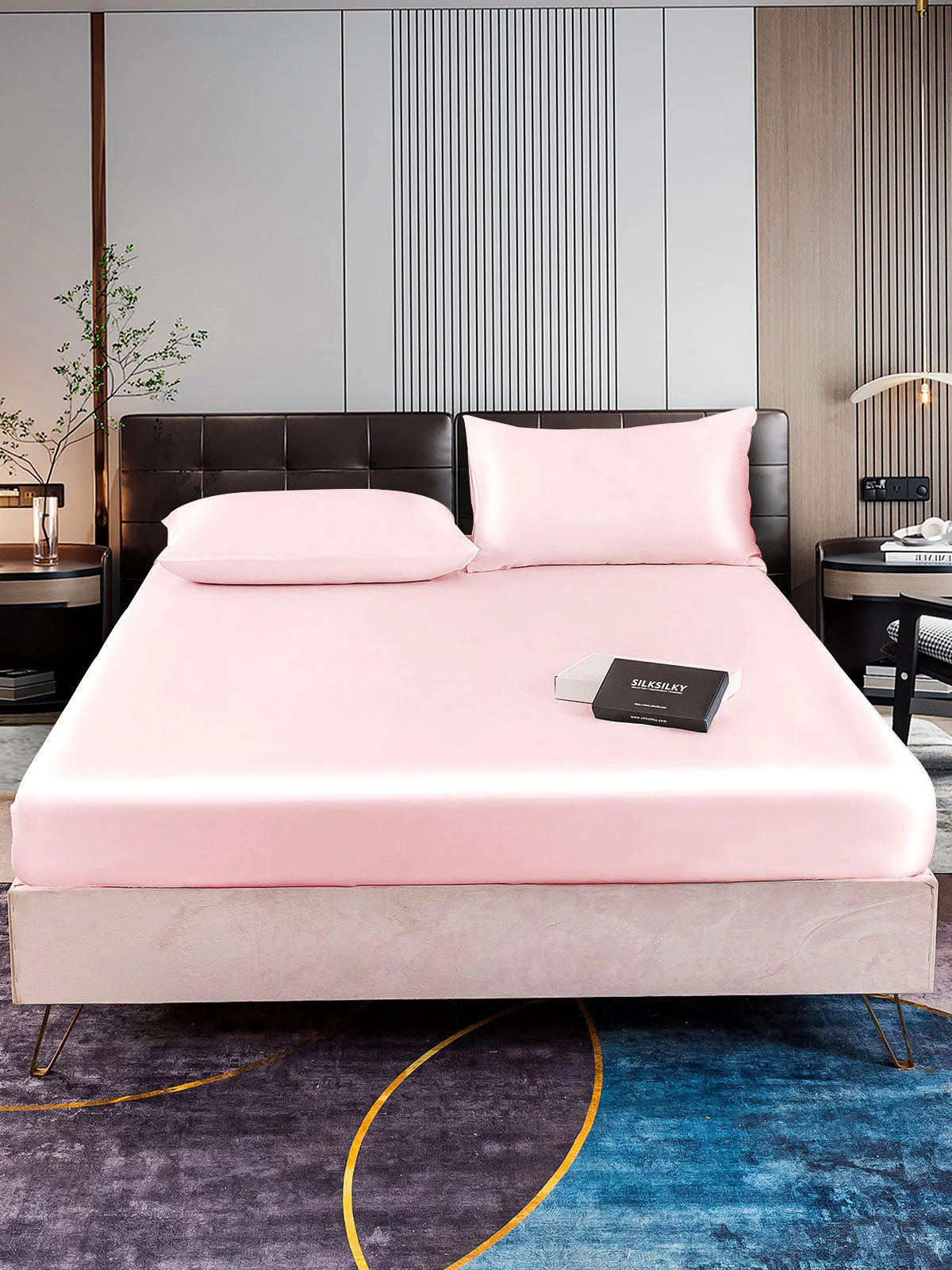 22Momme 3Pcs Silk Set Fitted Sheet+2x Pillowcases - Image 59