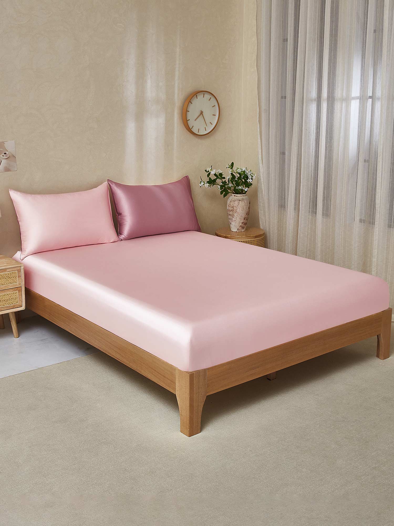 22Momme 3Pcs Silk Set Fitted Sheet+2x Pillowcases - Image 89