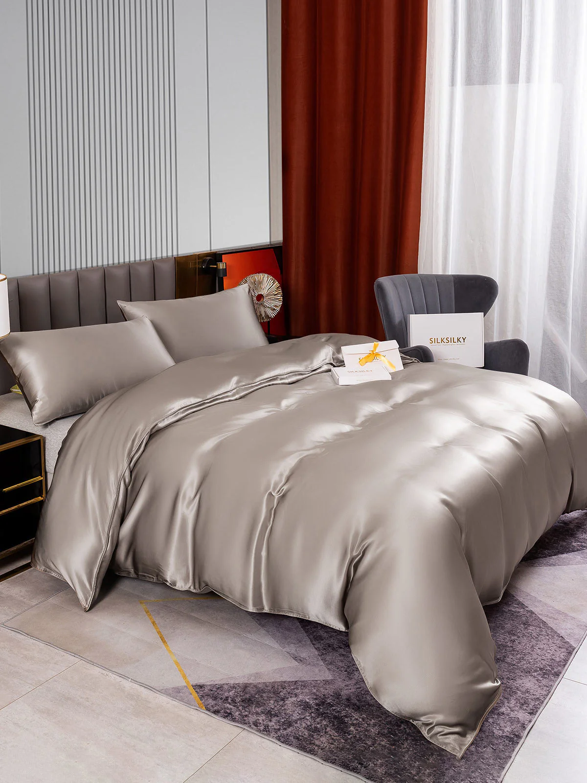 22Momme 3Pcs Silk Set Doona Cover+2x Pillowcases - Image 24
