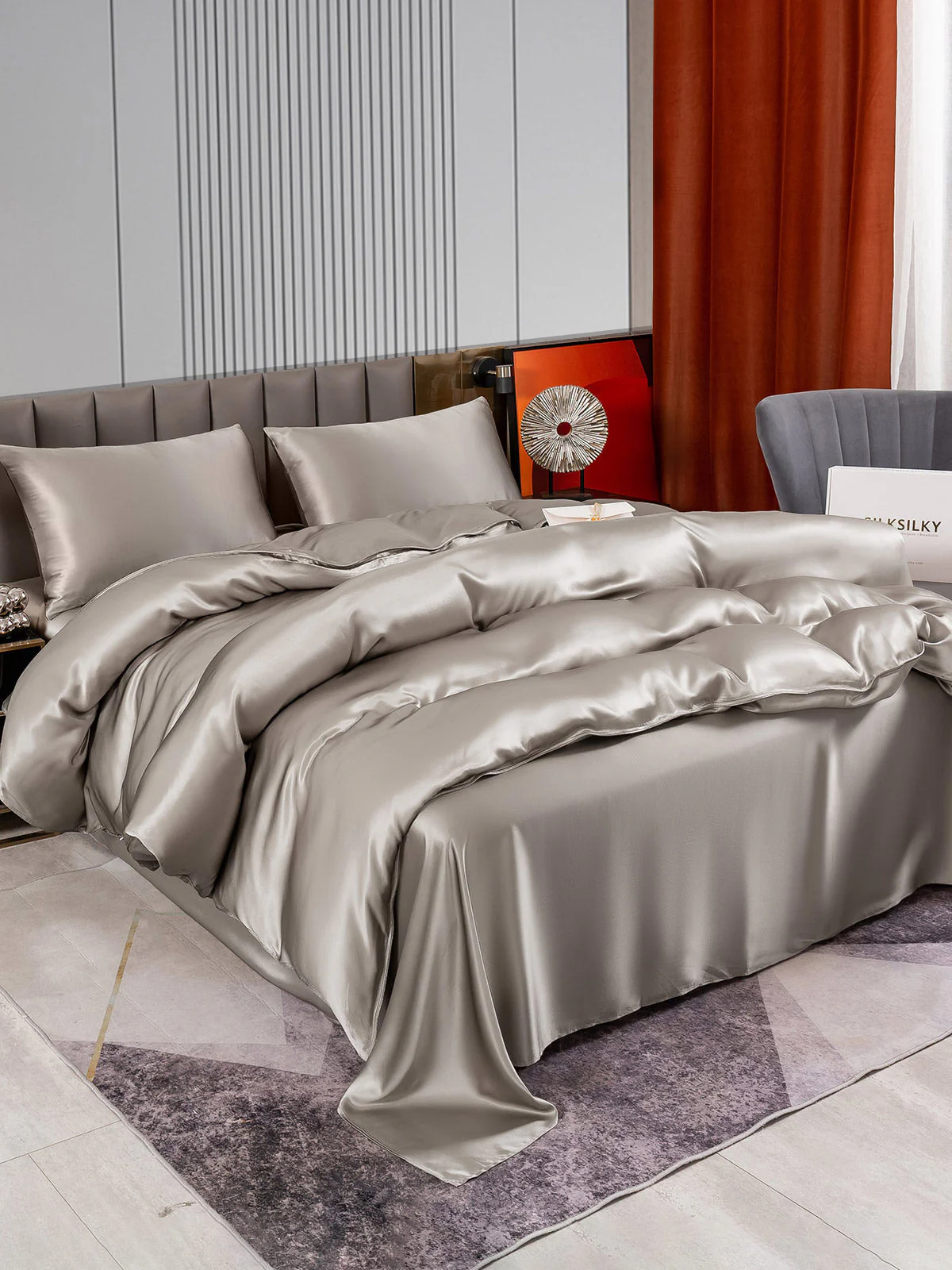 22Momme 4Pcs Silk Set Doona Cover+Flat Sheet+2x Pillowcases - Image 15