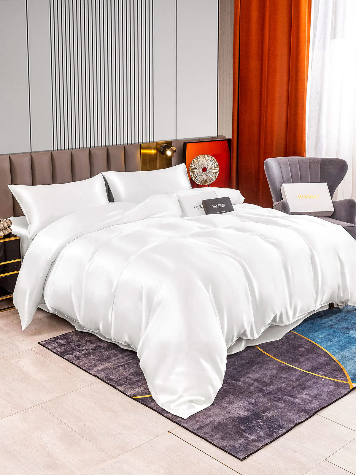 22Momme 4Pcs Silk Set Doona Cover+Flat Sheet+2x Pillowcases - Image 2