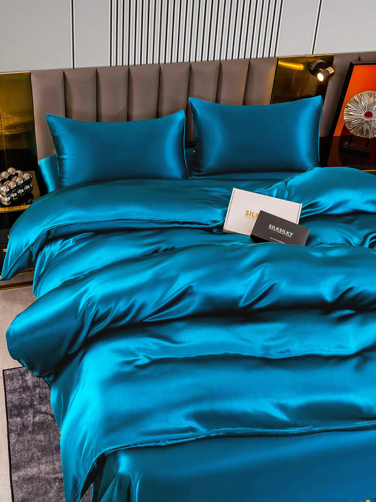 22Momme 4Pcs Silk Set Doona Cover+Flat Sheet+2x Pillowcases - Image 47