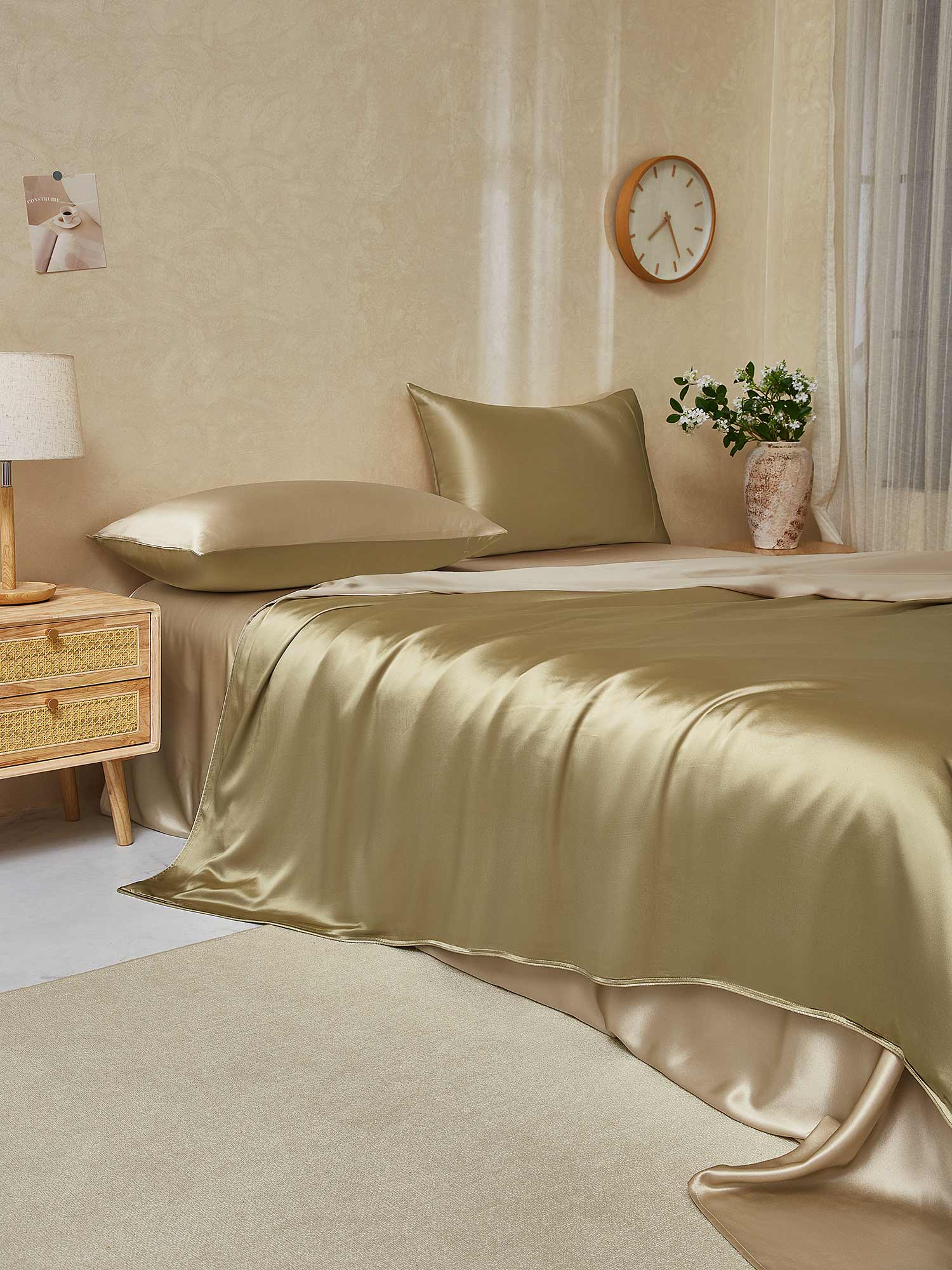22Momme 4Pcs Silk Set Doona Cover+Flat Sheet+2x Pillowcases - Image 68