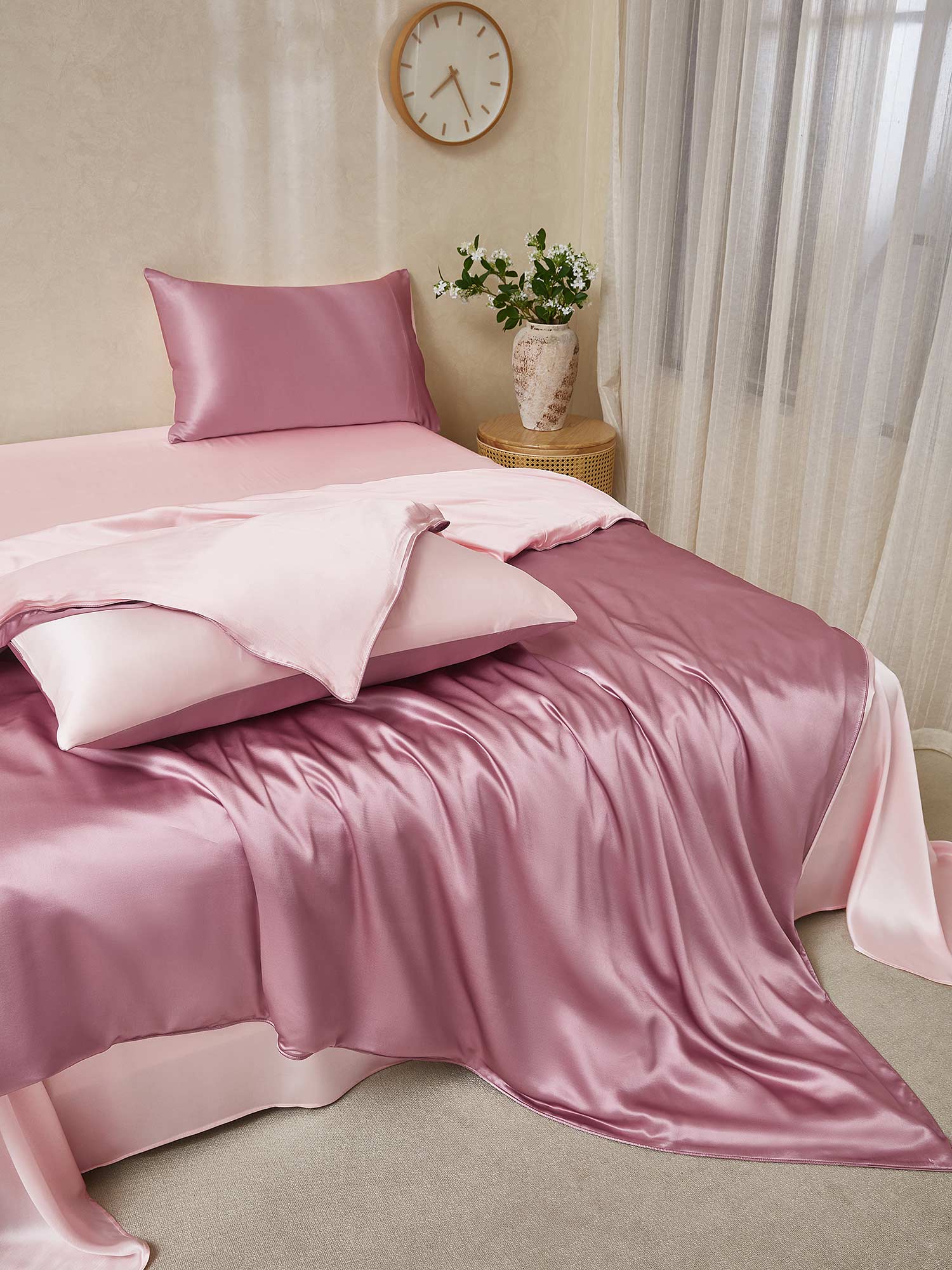 22Momme 4Pcs Silk Set Doona Cover+Flat Sheet+2x Pillowcases - Image 81