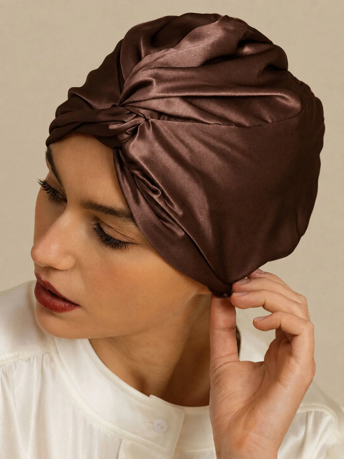22Momme Pure Silk Knot-Front Hair Bonnet with Adjustable Button Design - Image 36