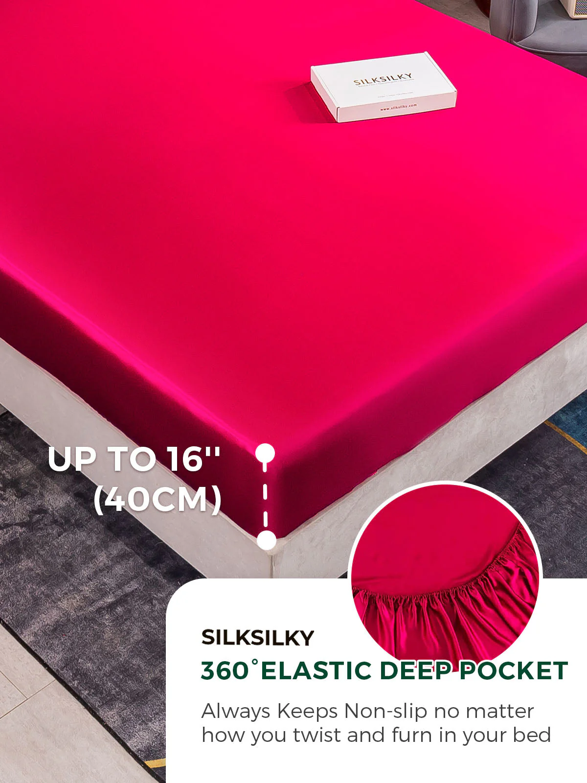 25Momme 3Pcs Silk Set Fitted Sheet+2x Pillowcases - Image 22