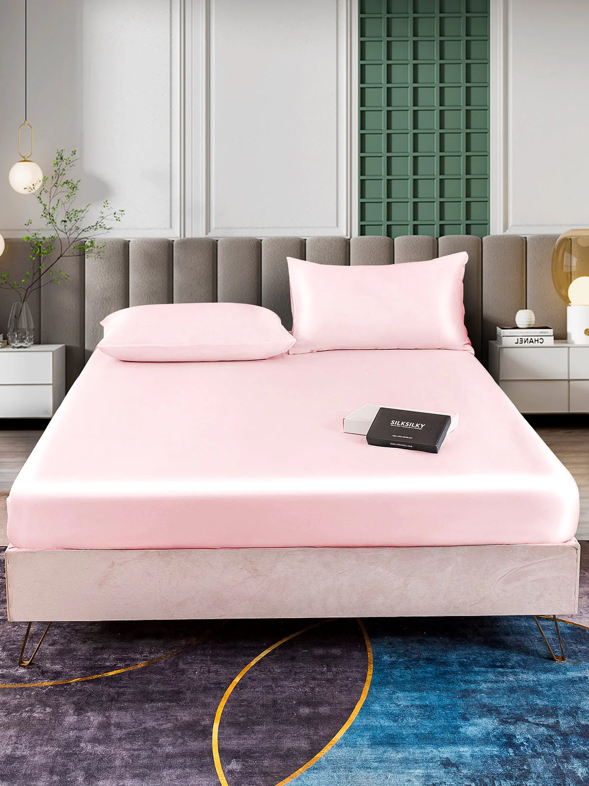 25Momme 3Pcs Silk Set Fitted Sheet+2x Pillowcases - Image 38