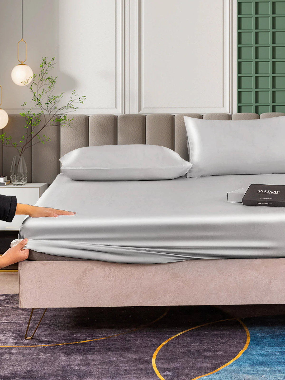 25Momme 3Pcs Silk Set Fitted Sheet+2x Pillowcases - Image 54