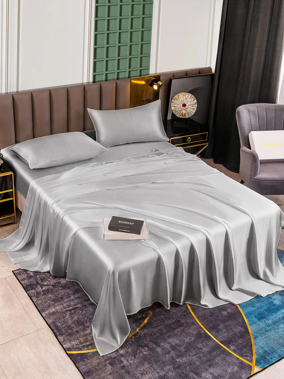 25Momme Silk 4Pcs Set Fitted&Flat Sheets+2x Pillowcases - Image 15