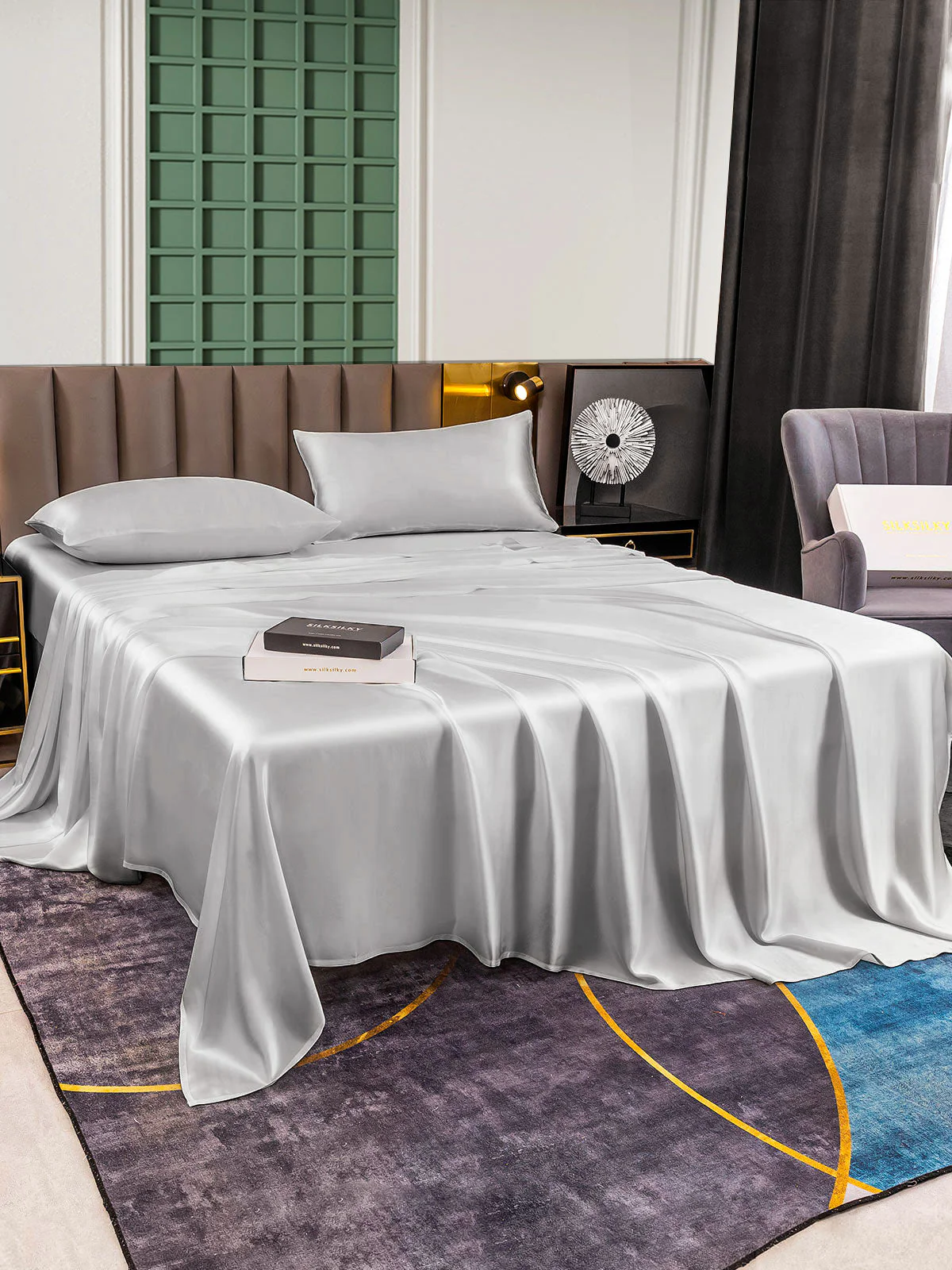 25Momme Silk 4Pcs Set Fitted&Flat Sheets+2x Pillowcases - Image 18