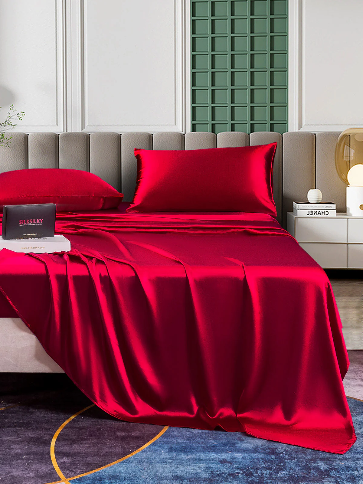 25Momme Silk 4Pcs Set Fitted&Flat Sheets+2x Pillowcases - Image 26